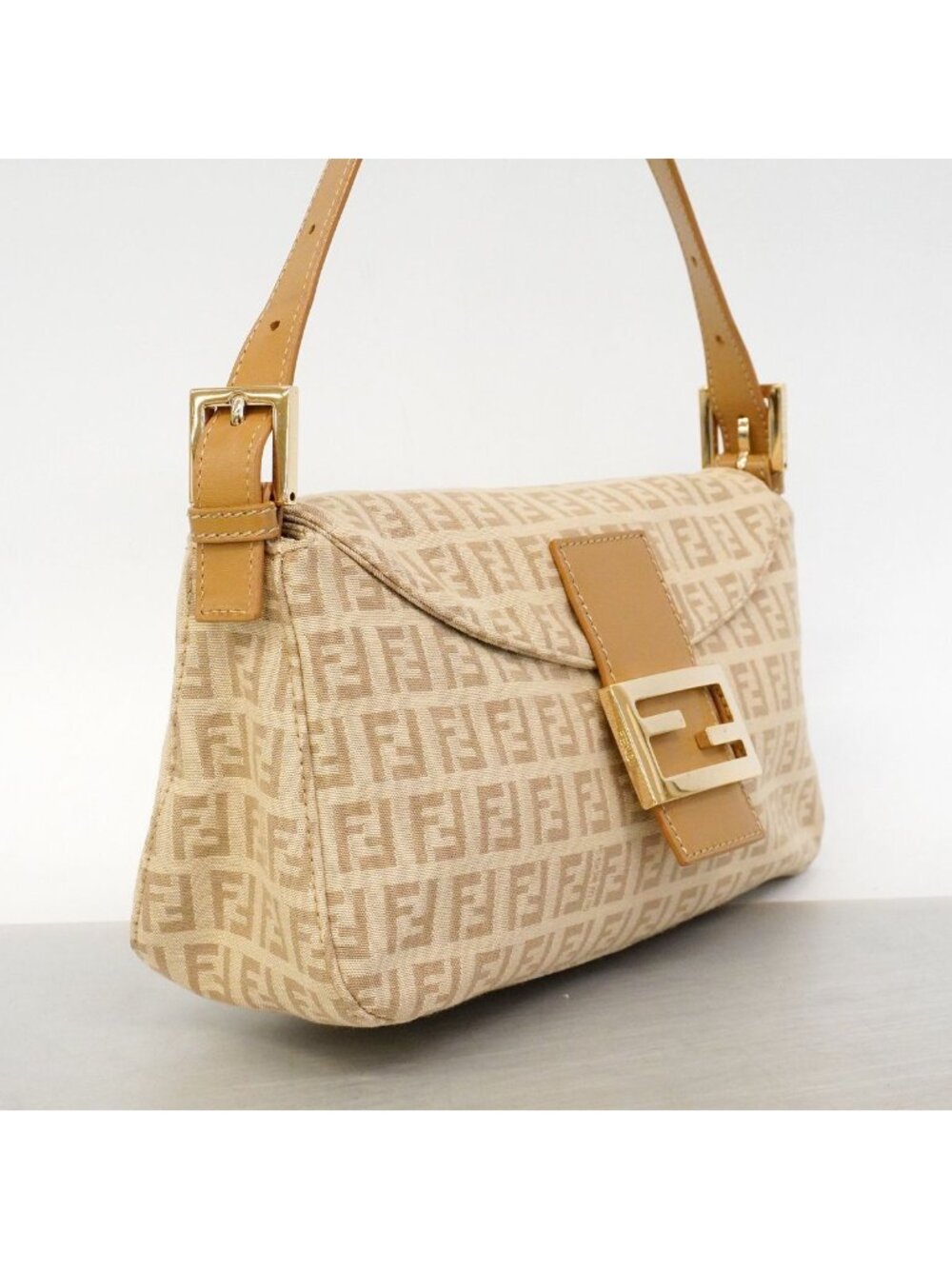 Fendi Handbag Zucchino Nylon Canvas Beige Gold - Picture 2 of 10